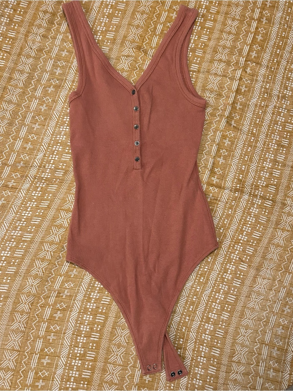Abercrombie & Fitch Ribbed Snap-Front One-Piece in Terracotta